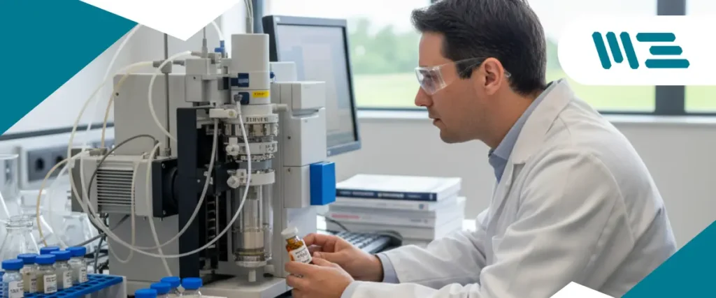 analisis-laboratorio-ingredientes-botanicos-pet-food-fda-aafco analista de laboratorio evaluando ingredientes botánicos en alimento para mascotas, verificando pureza y cumplimiento con fda y aafco