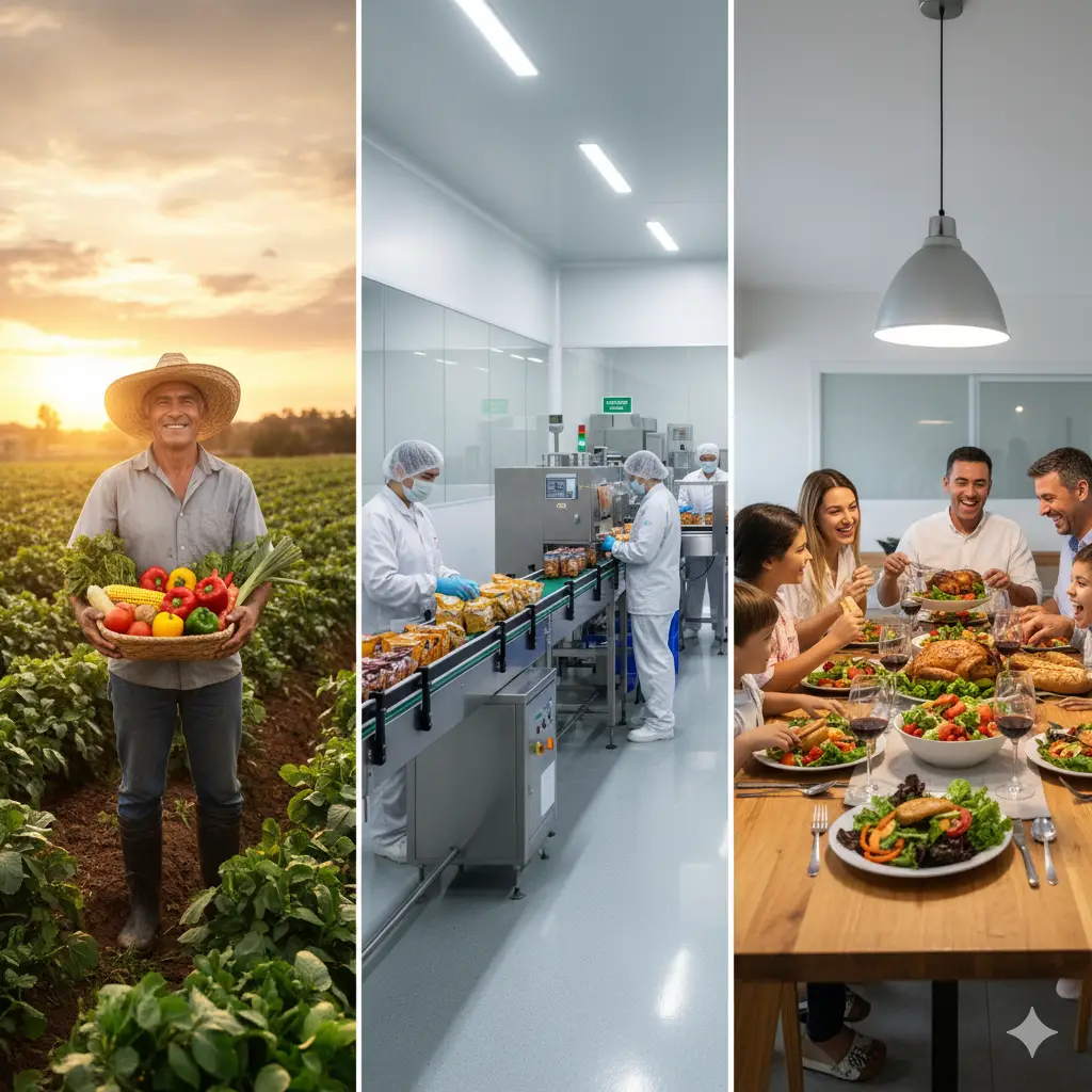 Proceso de un alimento desde la granja hasta la mesa del consumidor