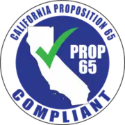 Logotipo oficial de Prop 65 con la silueta del estado de California y una marca de verificación verde.